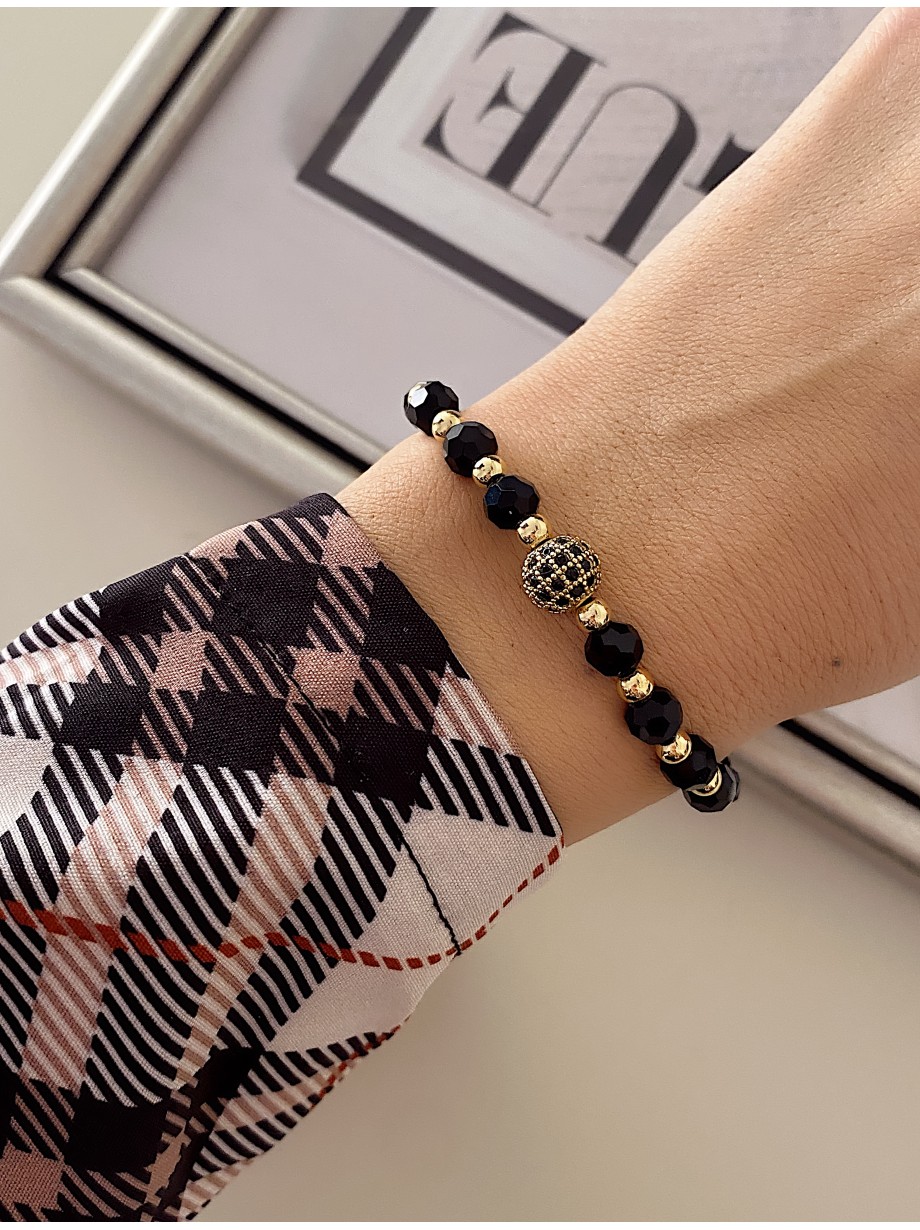 Bratara dama model deosebit cu margele negre si biluta cu pietricele stralucitoare