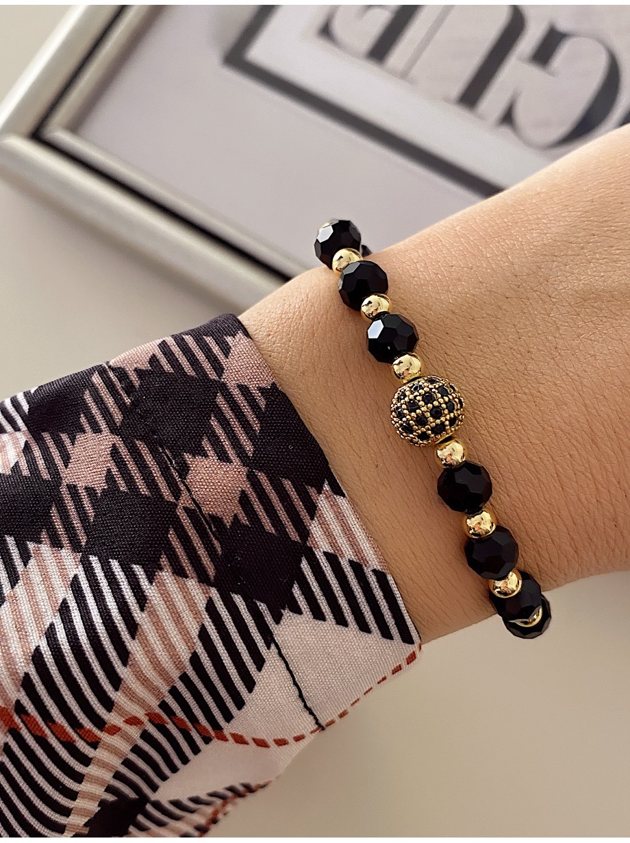 Bratara dama model deosebit cu margele negre si biluta cu pietricele stralucitoare