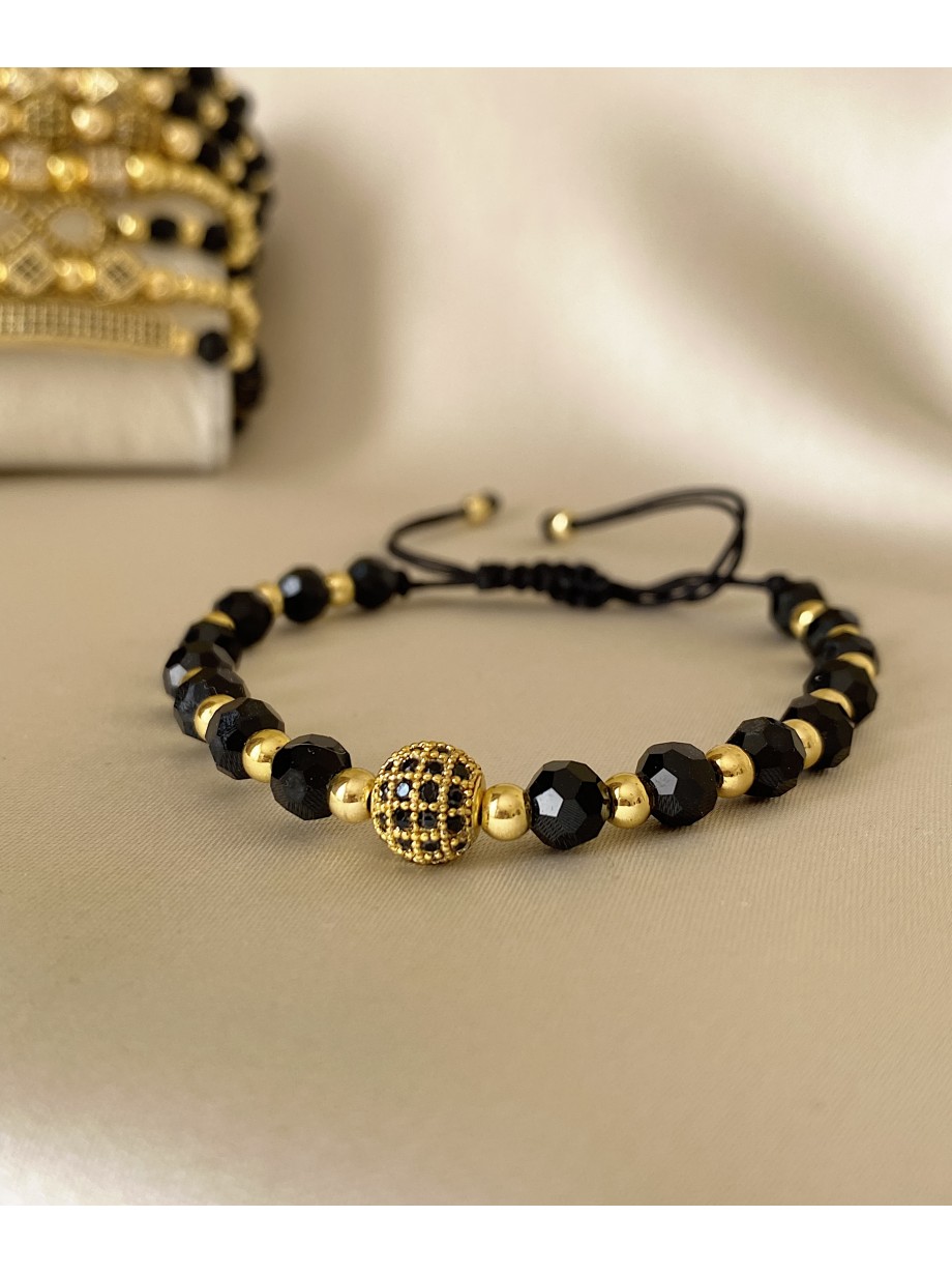 Bratara dama model deosebit cu margele negre si biluta cu pietricele stralucitoare