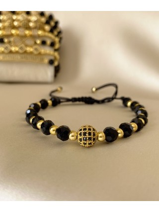 Bratara dama model deosebit cu margele negre si biluta cu pietricele stralucitoare