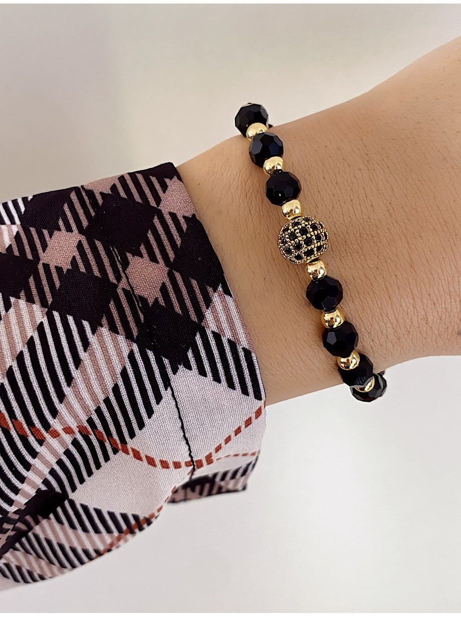 Bratara dama model deosebit cu margele negre si biluta cu pietricele stralucitoare