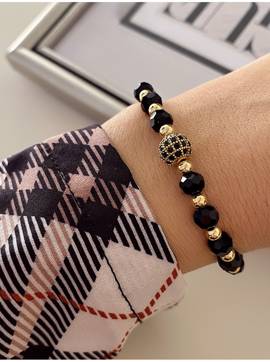 Bratara dama model deosebit cu margele negre si biluta cu pietricele stralucitoare