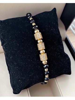 Bratara dama model deosebit cu margele negre si patrate cu pietricele stralucitoare