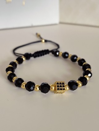 Bratara dama model deosebit cu margele negre si patrat cu pietricele negre