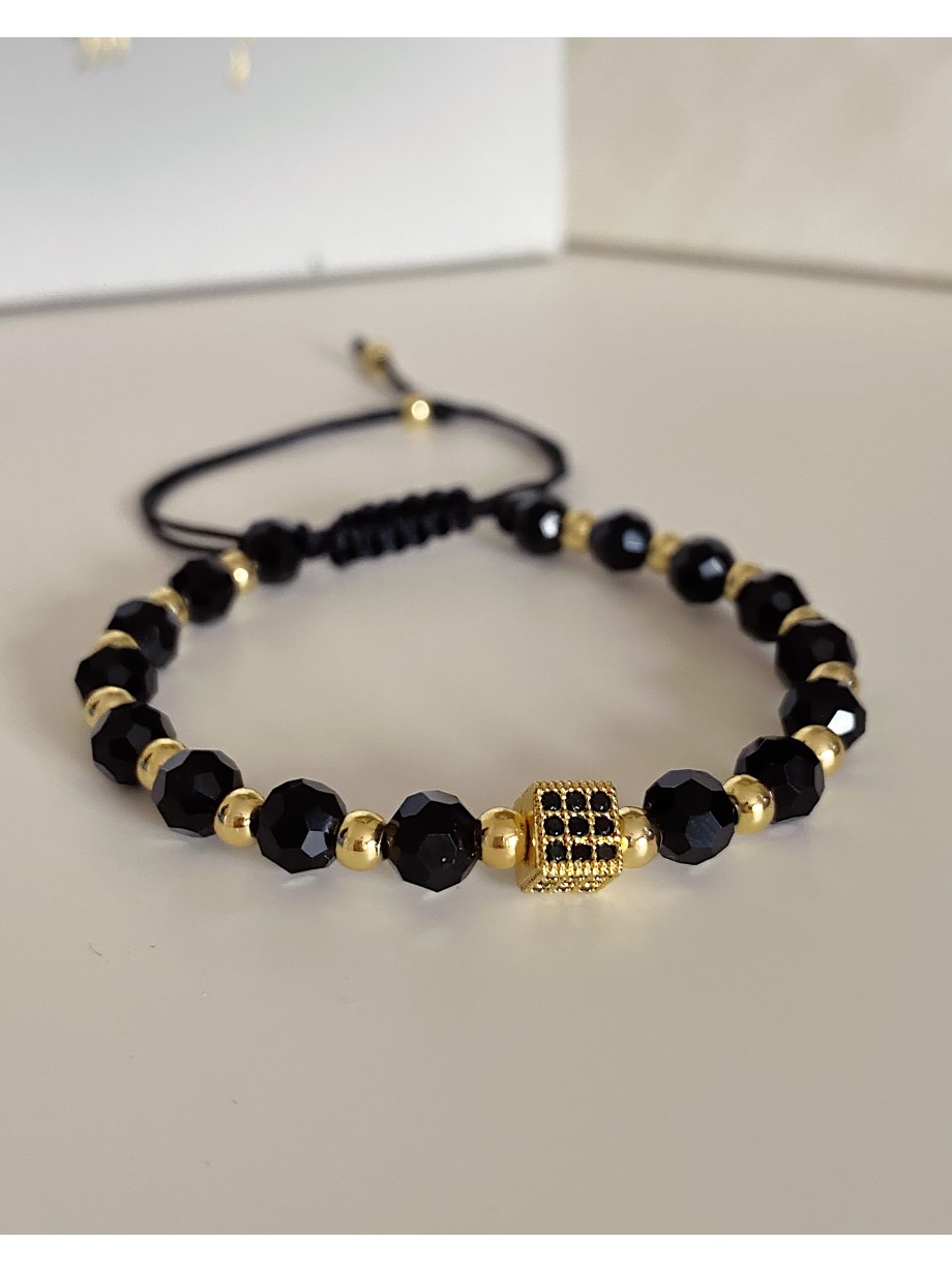 Bratara dama model deosebit cu margele negre si patrat cu pietricele negre
