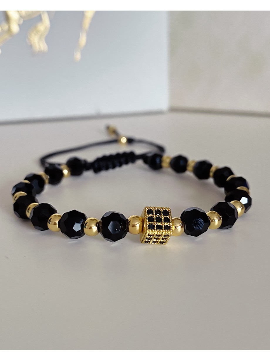 Bratara dama model deosebit cu margele negre si patrat cu pietricele negre
