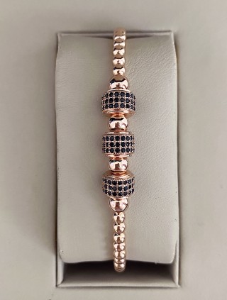 Bratara dama model deosebit cu margele roz si forme cu pietricele negre