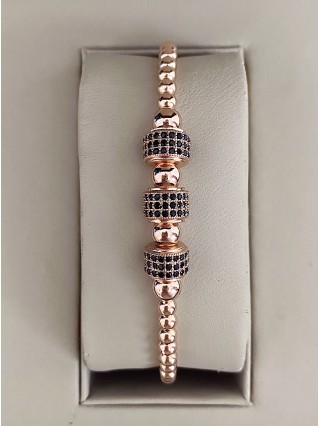 Bratara dama model deosebit cu margele roz si forme cu pietricele negre