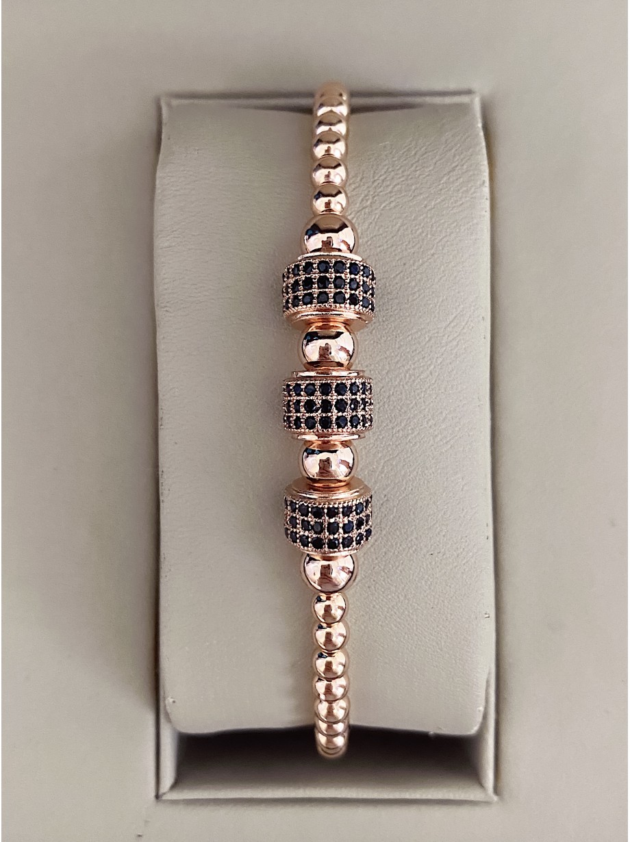 Bratara dama model deosebit cu margele roz si forme cu pietricele negre