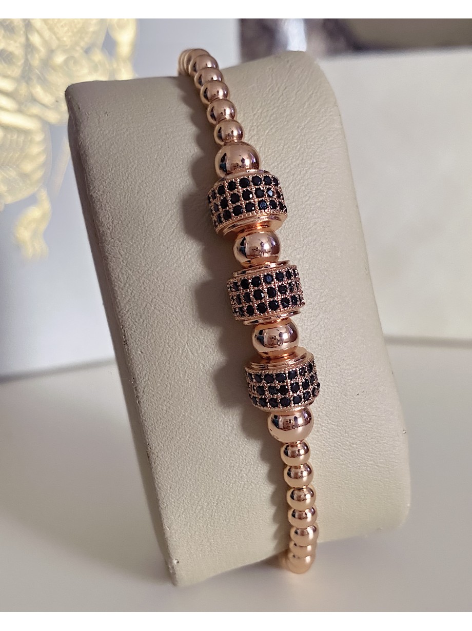Bratara dama model deosebit cu margele roz si forme cu pietricele negre