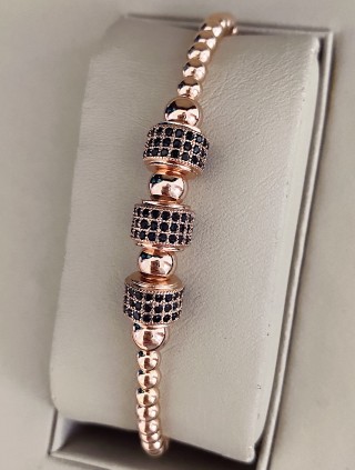 Bratara dama model deosebit cu margele roz si forme cu pietricele negre