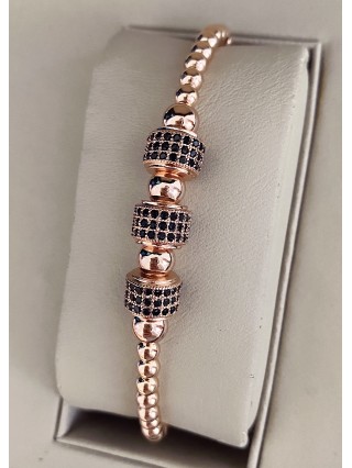 Bratara dama model deosebit cu margele roz si forme cu pietricele negre