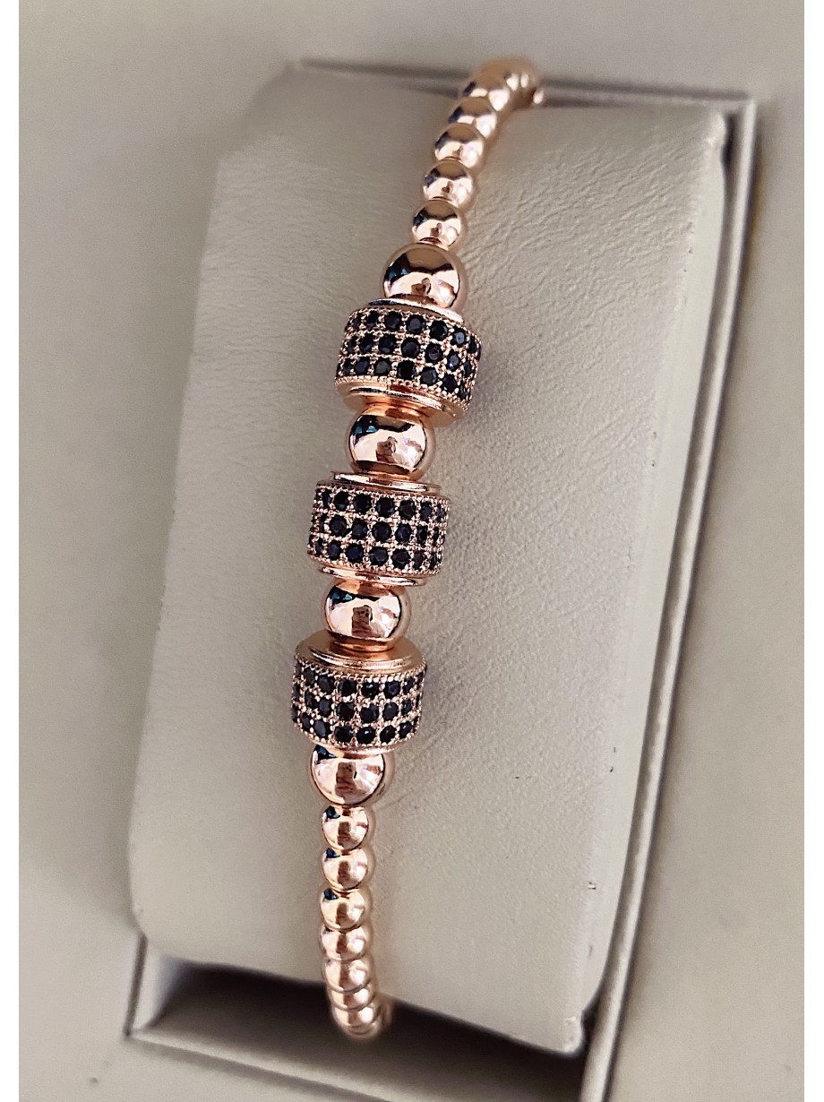 Bratara dama model deosebit cu margele roz si forme cu pietricele negre