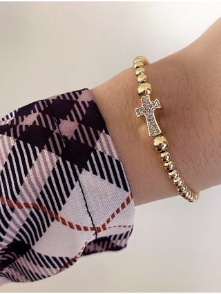 Bratara dama model deosebit cu margele aurii sicruce cu pietricele albe