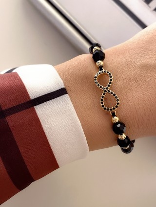 Bratara dama model deosebit cu margele negre si infinit cu pietricele stralucitoare