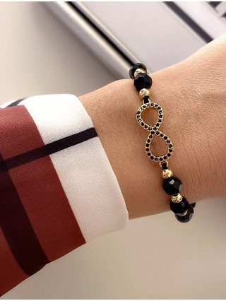 Bratara dama model deosebit cu margele negre si infinit cu pietricele stralucitoare