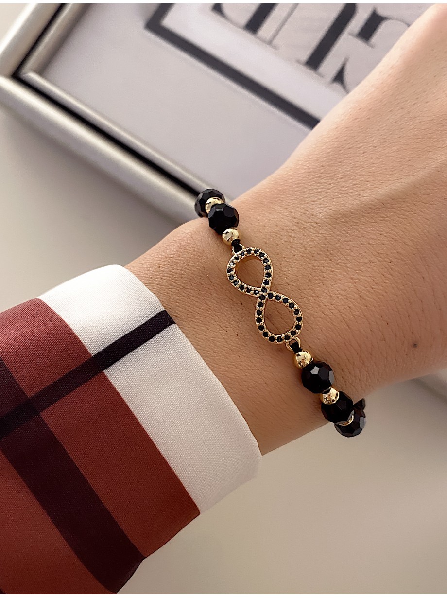 Bratara dama model deosebit cu margele negre si infinit cu pietricele stralucitoare Bratara dama model deosebit cu margele negre si infinit cu pietricele stralucitoare