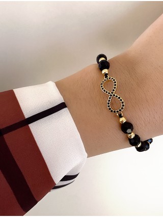 Bratara dama model deosebit cu margele negre si infinit cu pietricele stralucitoare