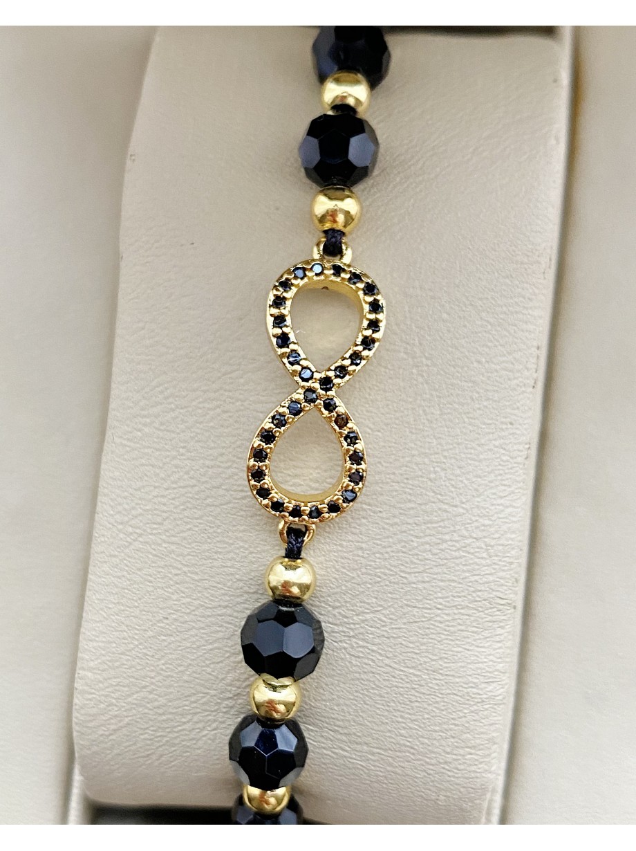 Bratara dama model deosebit cu margele negre si infinit cu pietricele stralucitoare