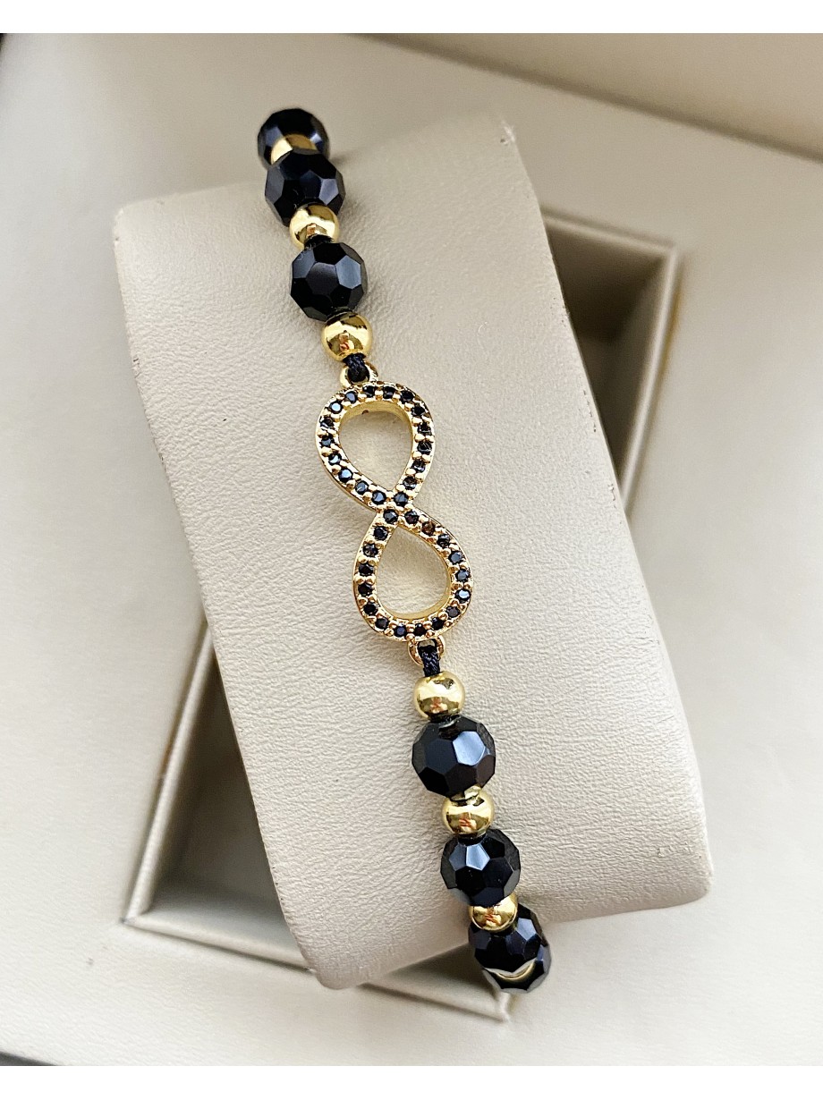 Bratara dama model deosebit cu margele negre si infinit cu pietricele stralucitoare