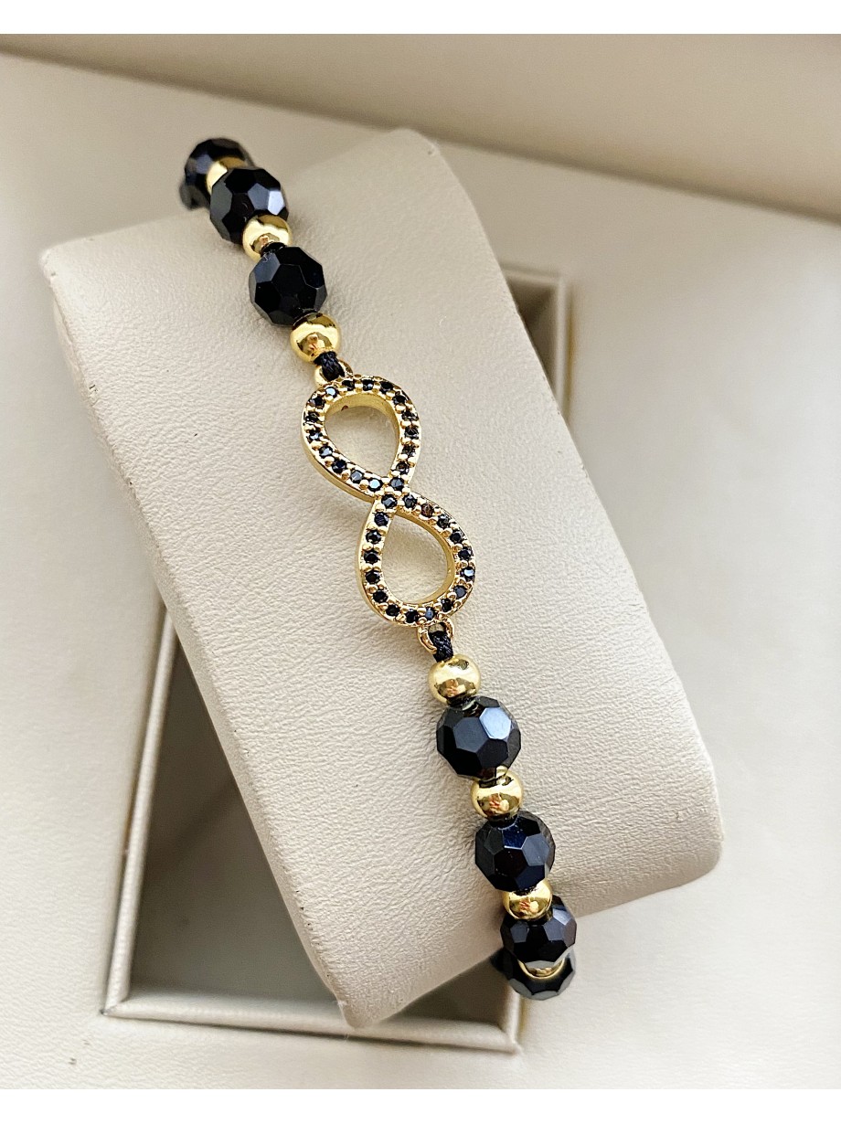 Bratara dama model deosebit cu margele negre si infinit cu pietricele stralucitoare