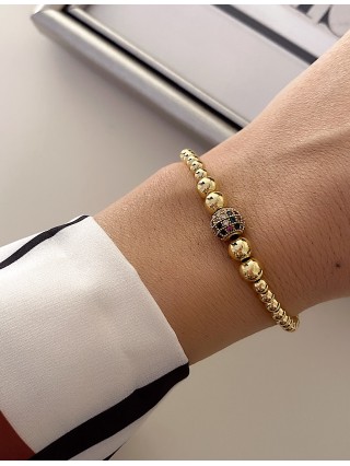 Bratara dama model deosebit cu margele aurii si biluta cu pietricele verzi