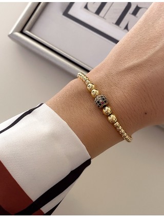 Bratara dama model deosebit cu margele aurii si biluta cu pietricele verzi