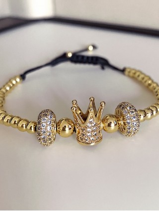 Bratara dama model deosebit cu margele aurii si coroana cu pietricele albe