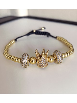 Bratara dama model deosebit cu margele aurii si coroana cu pietricele albe