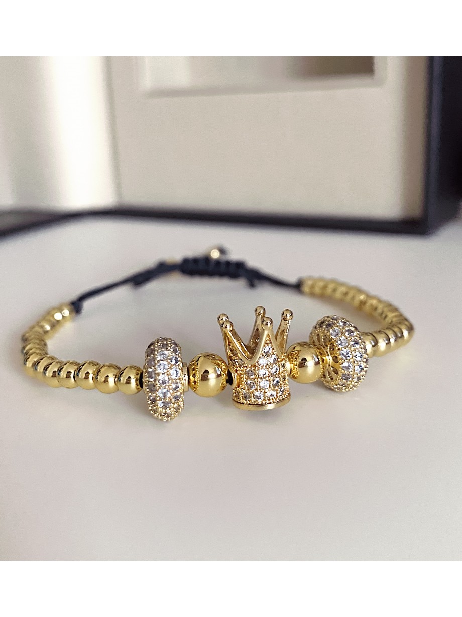 Bratara dama model deosebit cu margele aurii si coroana cu pietricele albe