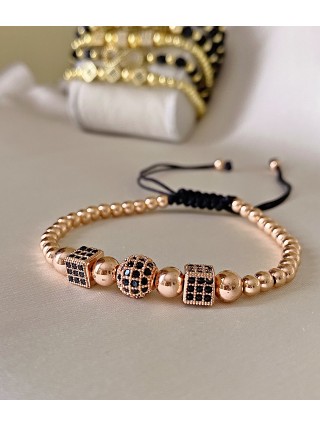 Bratara dama model deosebit cu margele roze si forme cu pietricele negre