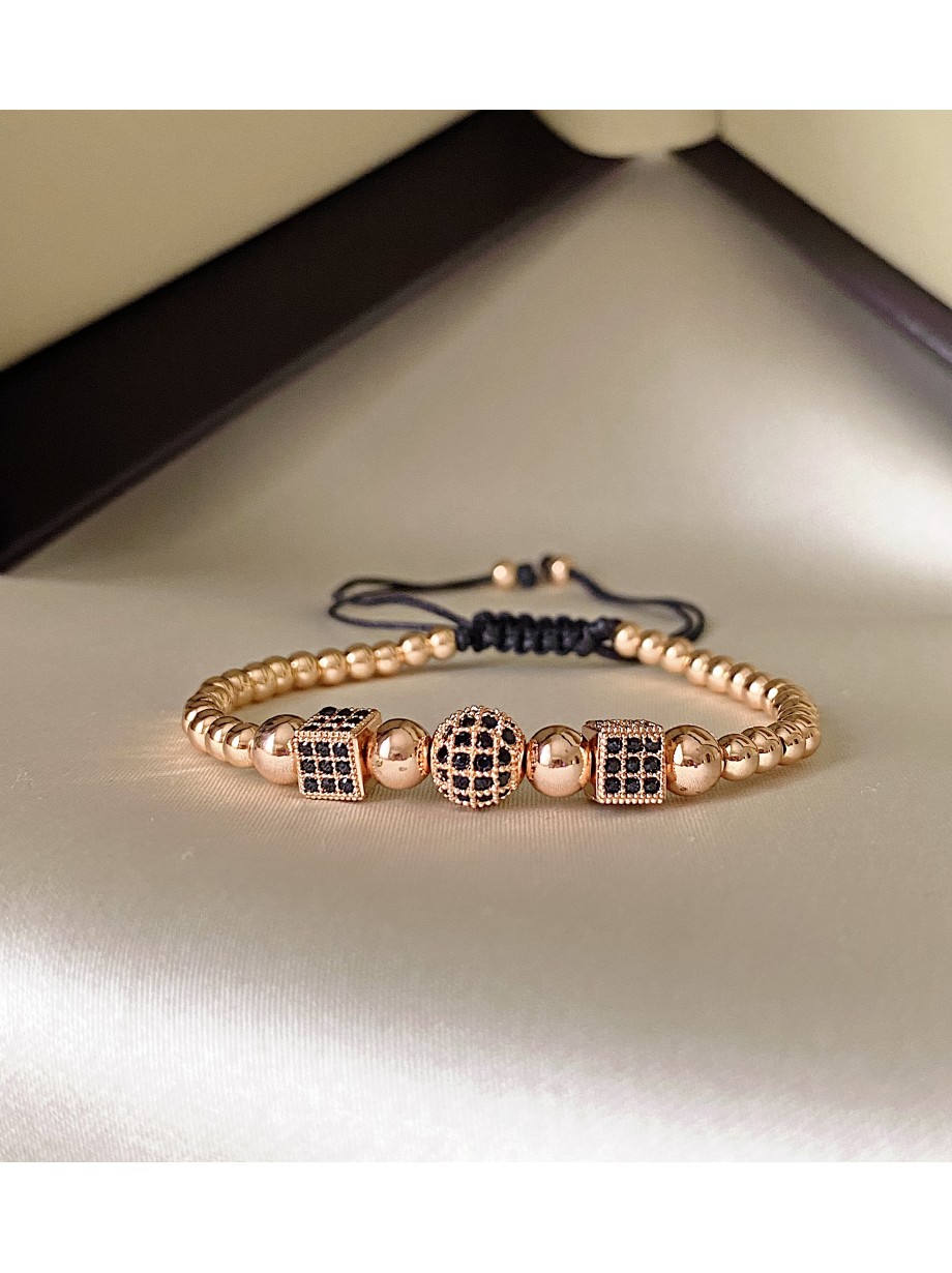 Bratara dama model deosebit cu margele roze si forme cu pietricele negre