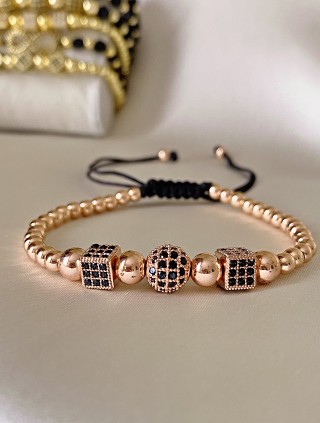 Bratara dama model deosebit cu margele roze si forme cu pietricele negre