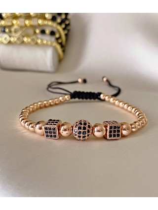 Bratara dama model deosebit cu margele roze si forme cu pietricele negre