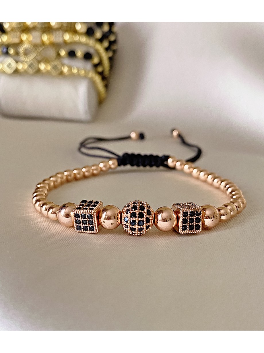 Bratara dama model deosebit cu margele roze si forme cu pietricele negre