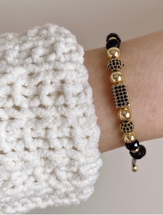 Bratara dama model deosebit cu margele negre cu auriu si forme cu pietricele stralucitoare