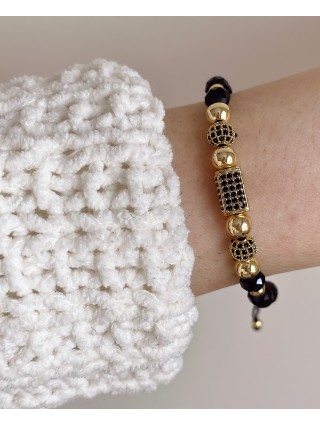 Bratara dama model deosebit cu margele negre cu auriu si forme cu pietricele stralucitoare