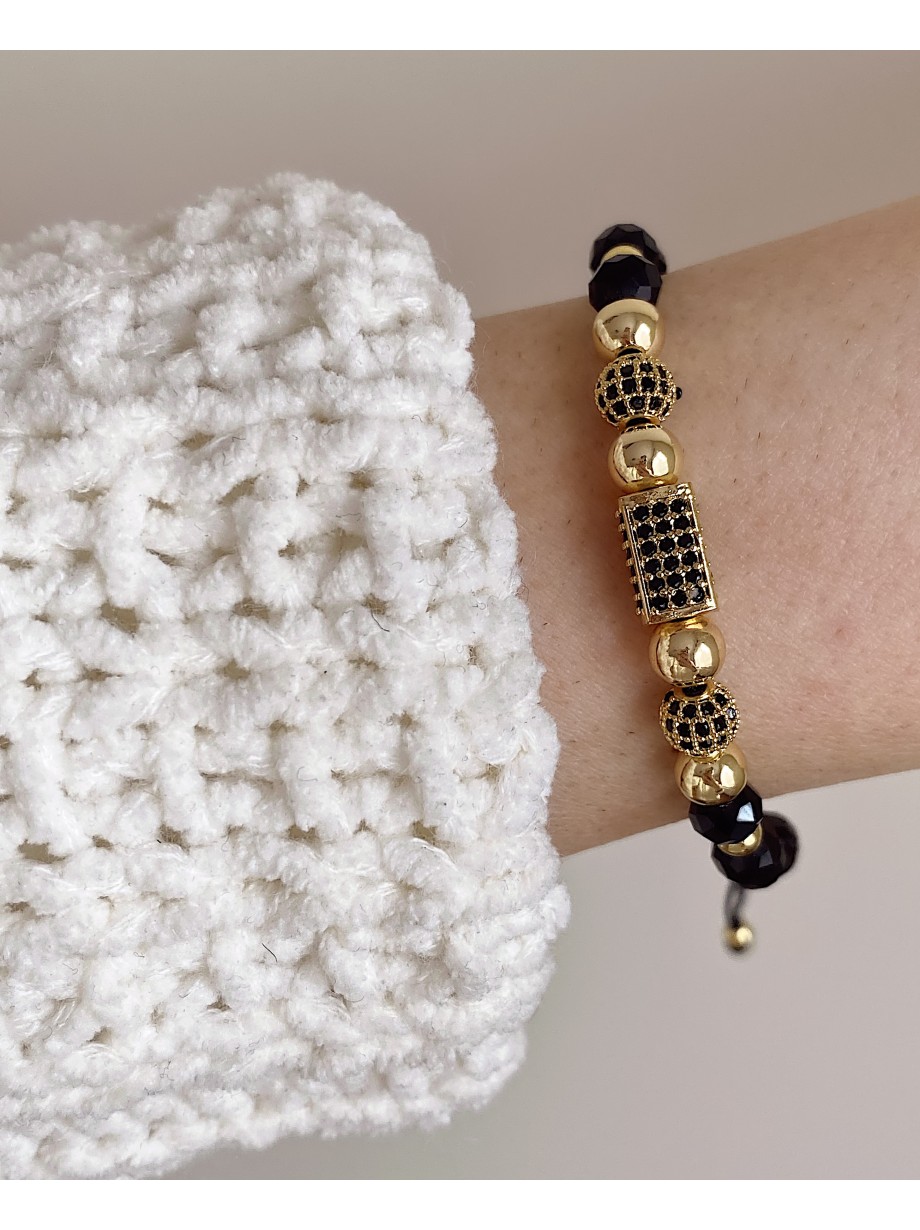Bratara dama model deosebit cu margele negre cu auriu si forme cu pietricele stralucitoare
