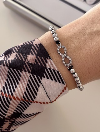 Bratara dama model deosebit cu margele argintii si infinit cu pietricele stralucitoare