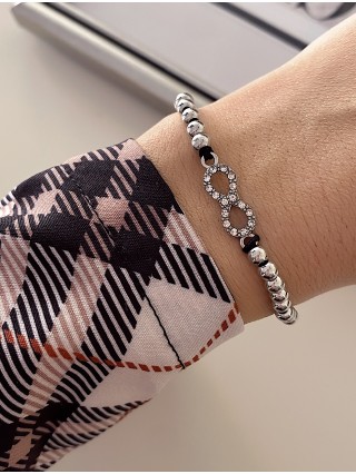 Bratara dama model deosebit cu margele argintii si infinit cu pietricele stralucitoare