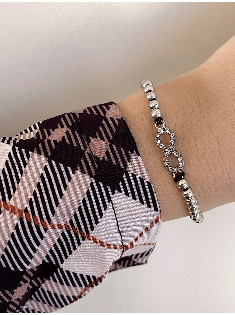 Bratara dama model deosebit cu margele argintii si infinit cu pietricele stralucitoare