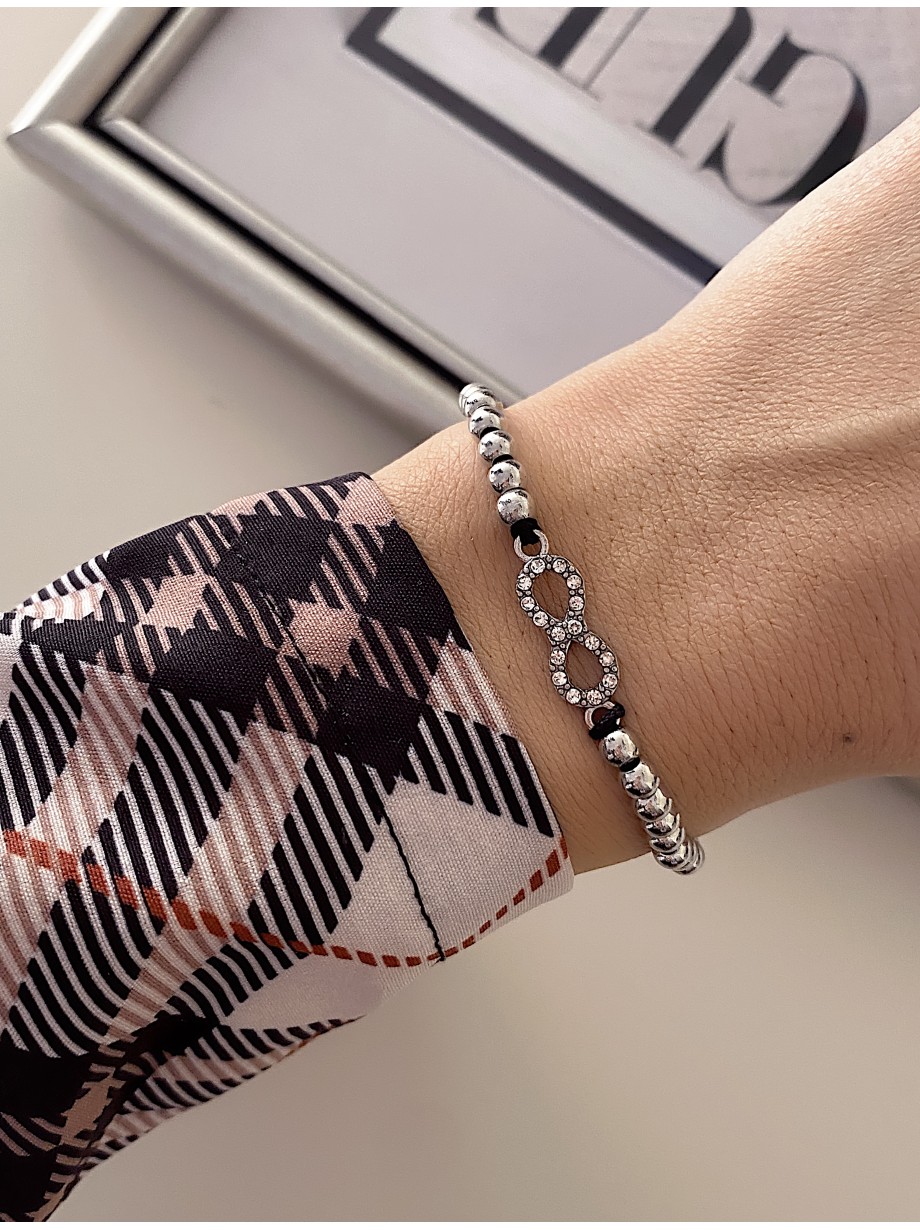 Bratara dama model deosebit cu margele argintii si infinit cu pietricele stralucitoare