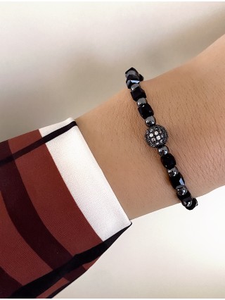 Bratara dama model deosebit cu margele negre si biluta cu pietricele albe