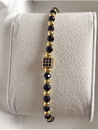 Bratara dama model deosebit cu margele negre cu auriu si patrat cu pietricele negre