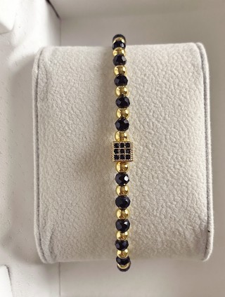 Bratara dama model deosebit cu margele negre cu auriu si patrat cu pietricele negre