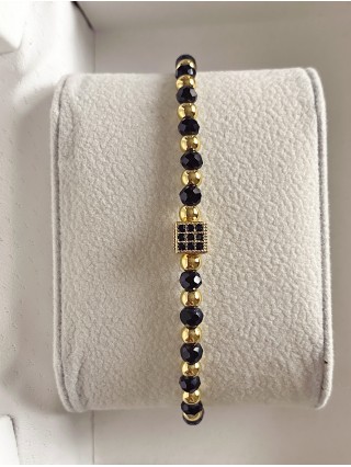 Bratara dama model deosebit cu margele negre cu auriu si patrat cu pietricele negre