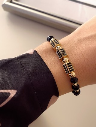 Bratara dama model deosebit cu margele negre si forme cu pietricele stralucitoare