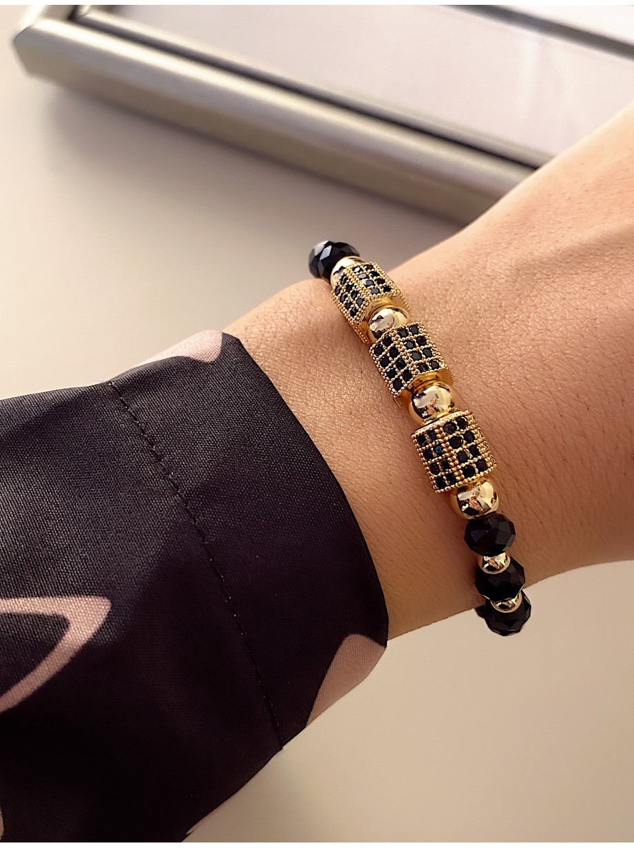 Bratara dama model deosebit cu margele negre si forme cu pietricele stralucitoare