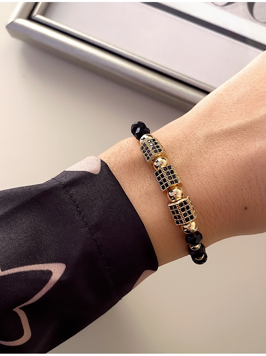 Bratara dama model deosebit cu margele negre si forme cu pietricele stralucitoare