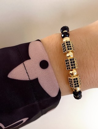 Bratara dama model deosebit cu margele negre si forme cu pietricele stralucitoare